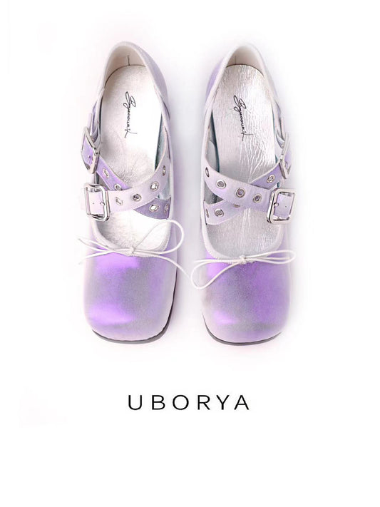 UBORYA Pastel Purple Y2K Platform Loafers with Chunky Coil Heel & Buckle Straps — Avant-Garde Women’s Statement Shoes for Streetwear, Cottagecore & Alternative Fashion