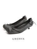 UBORYA Black Satin Balletcore Slingback Kitten Heels Bow Detail