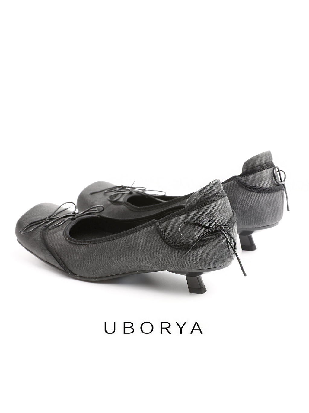 UBORYA Black Satin Balletcore Slingback Kitten Heels Bow Detail
