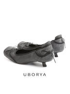 UBORYA Black Satin Balletcore Slingback Kitten Heels Bow Detail