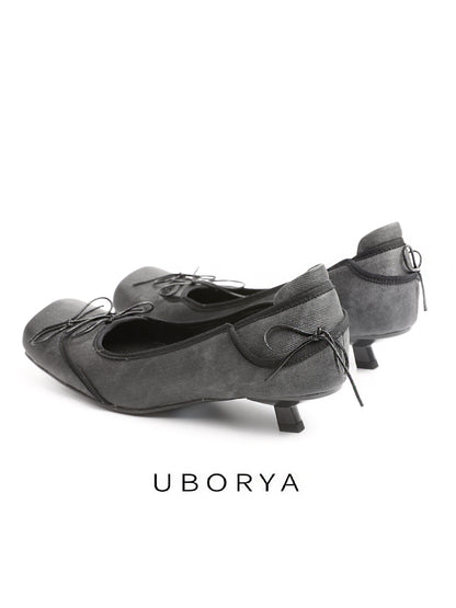 UBORYA Black Satin Ballet Heels – Minimalist Slingback Kitten Heels for Women | 3cm / 1.2in Heel | Elegant Bow Detail | Modern Balletcore Evening & Office Shoes