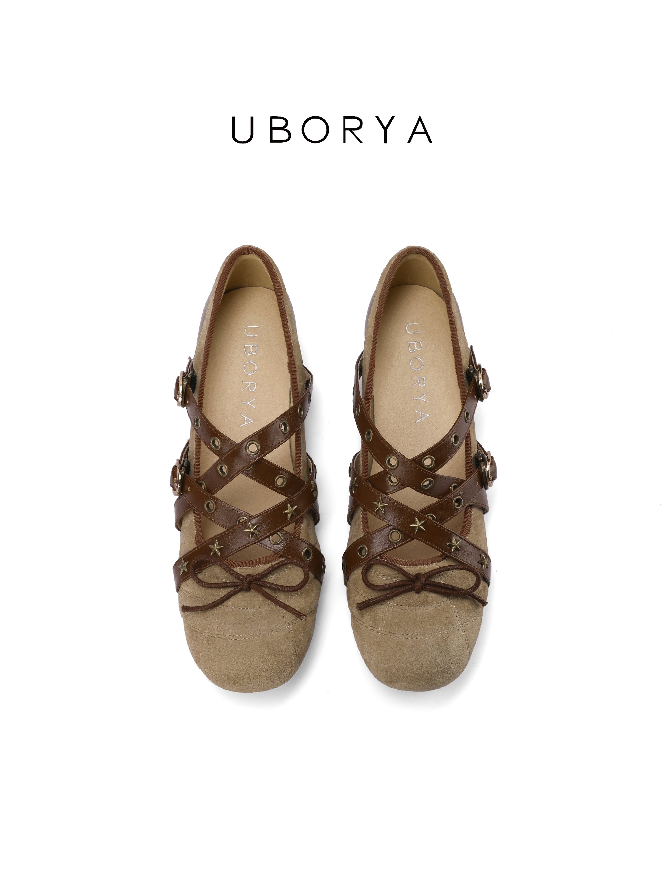 UBORYA Brown Mesh Artisan Woven Mary Jane Flats Double Buckle Tassel