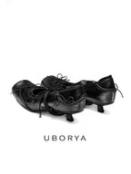 UBORYA Black Sculptural Avant‑Garde Lace‑Up Kitten Heels