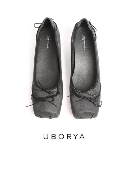 UBORYA Black Satin Ballet Heels – Minimalist Slingback Kitten Heels for Women | 3cm / 1.2in Heel | Elegant Bow Detail | Modern Balletcore Evening & Office Shoes