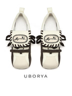 UBORYA Cream & Brown Balletcore Mary Jane Sneakers 1cm Low Heel