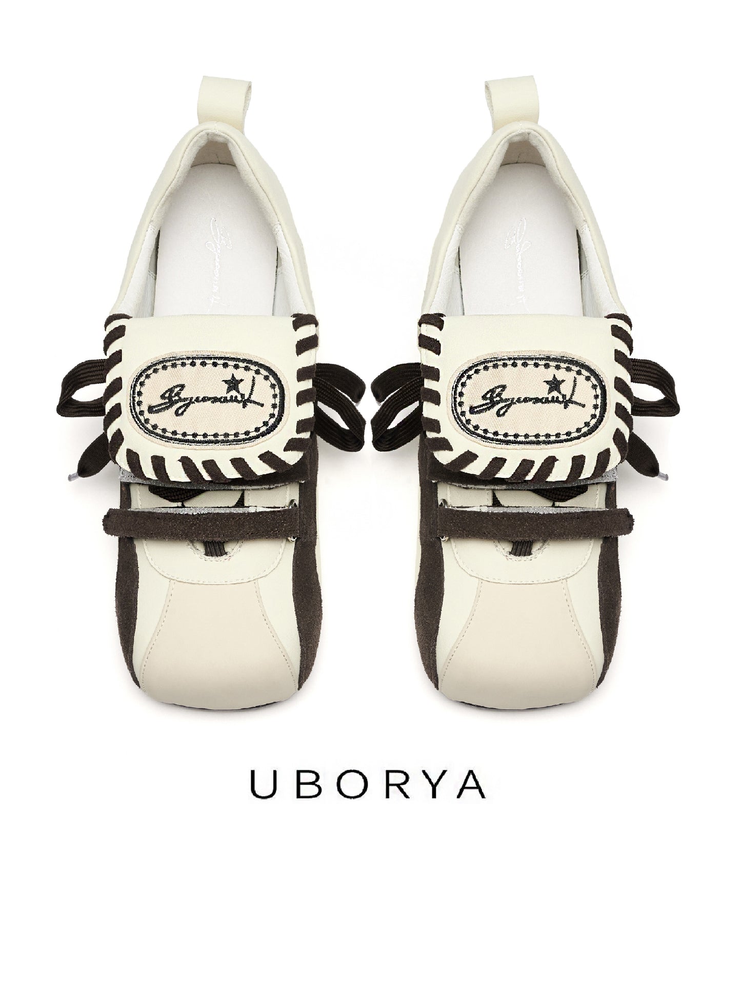 UBORYA Cream & Brown Mary Jane Sneakers – Balletcore Retro Sporty Flats for Women | Low Heel 1cm | Faux Leather & Suede Upper | Coquette Aesthetic Everyday Shoes