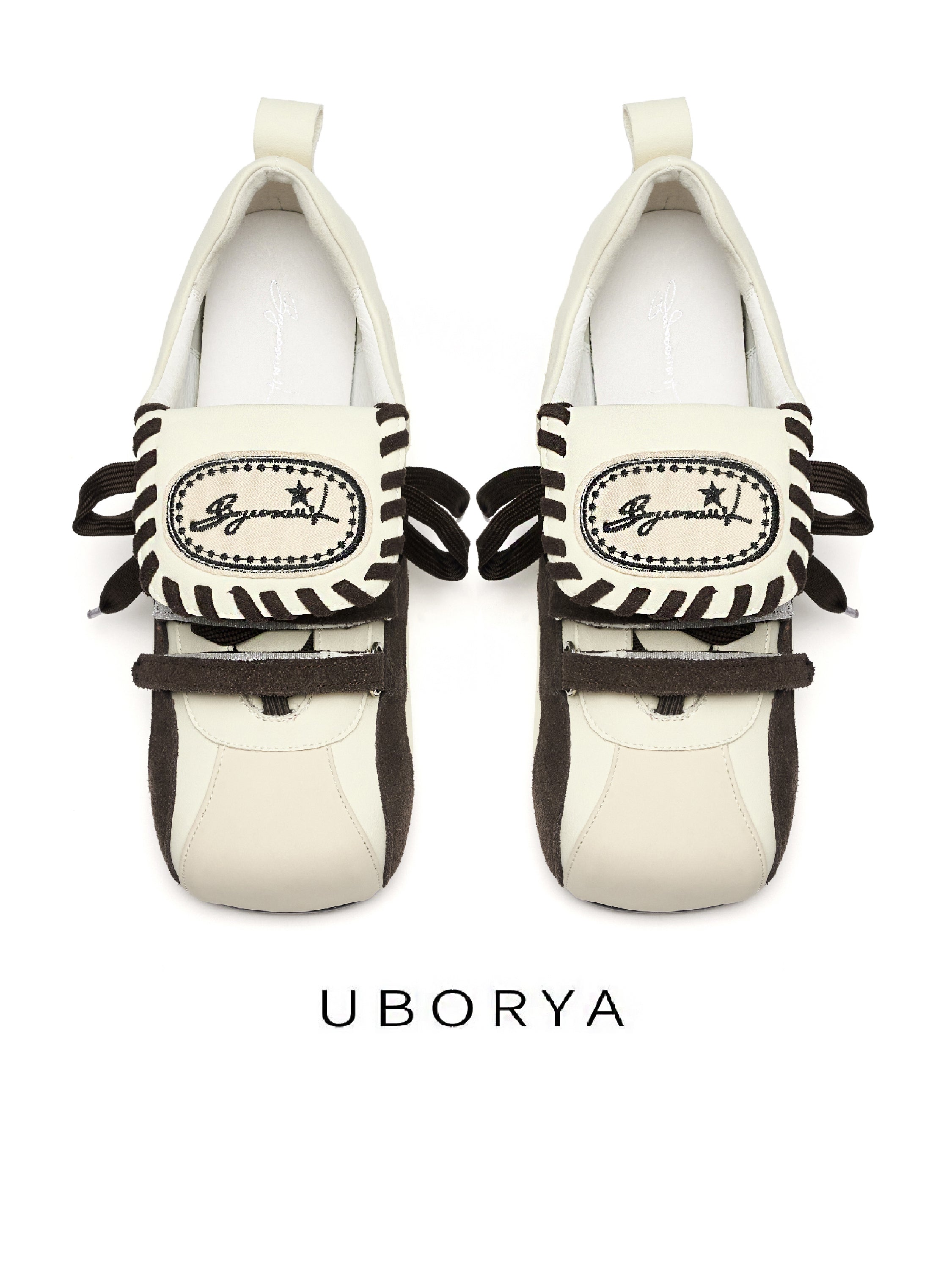 UBORYA Cream & Brown Balletcore Mary Jane Sneakers 1cm Low Heel