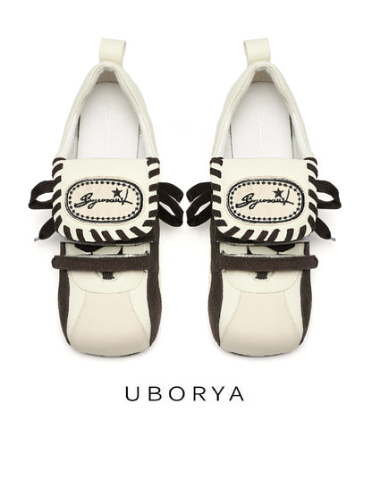 UBORYA Cream & Brown Mary Jane Sneakers – Balletcore Retro Sporty Flats for Women | Low Heel 1cm | Faux Leather & Suede Upper | Coquette Aesthetic Everyday Shoes