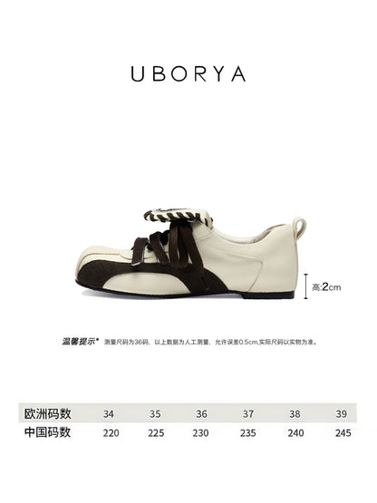 UBORYA Cream & Brown Mary Jane Sneakers – Balletcore Retro Sporty Flats for Women | Low Heel 1cm | Faux Leather & Suede Upper | Coquette Aesthetic Everyday Shoes