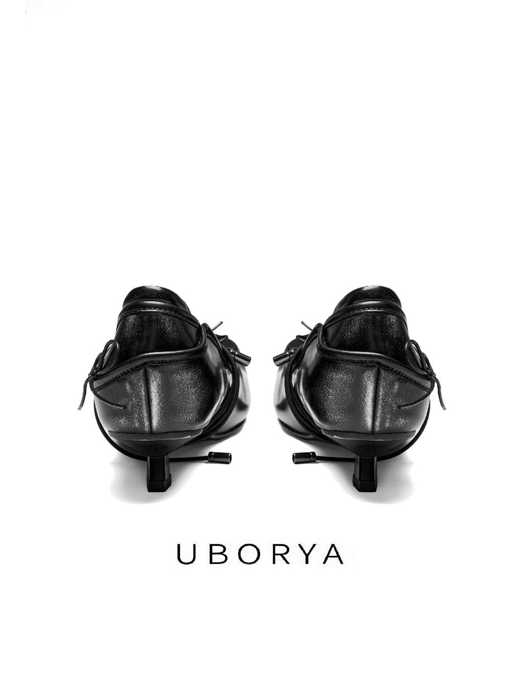 UBORYA Black Sculptural Avant‑Garde Lace‑Up Kitten Heels