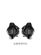 UBORYA Black Sculptural Avant‑Garde Lace‑Up Kitten Heels