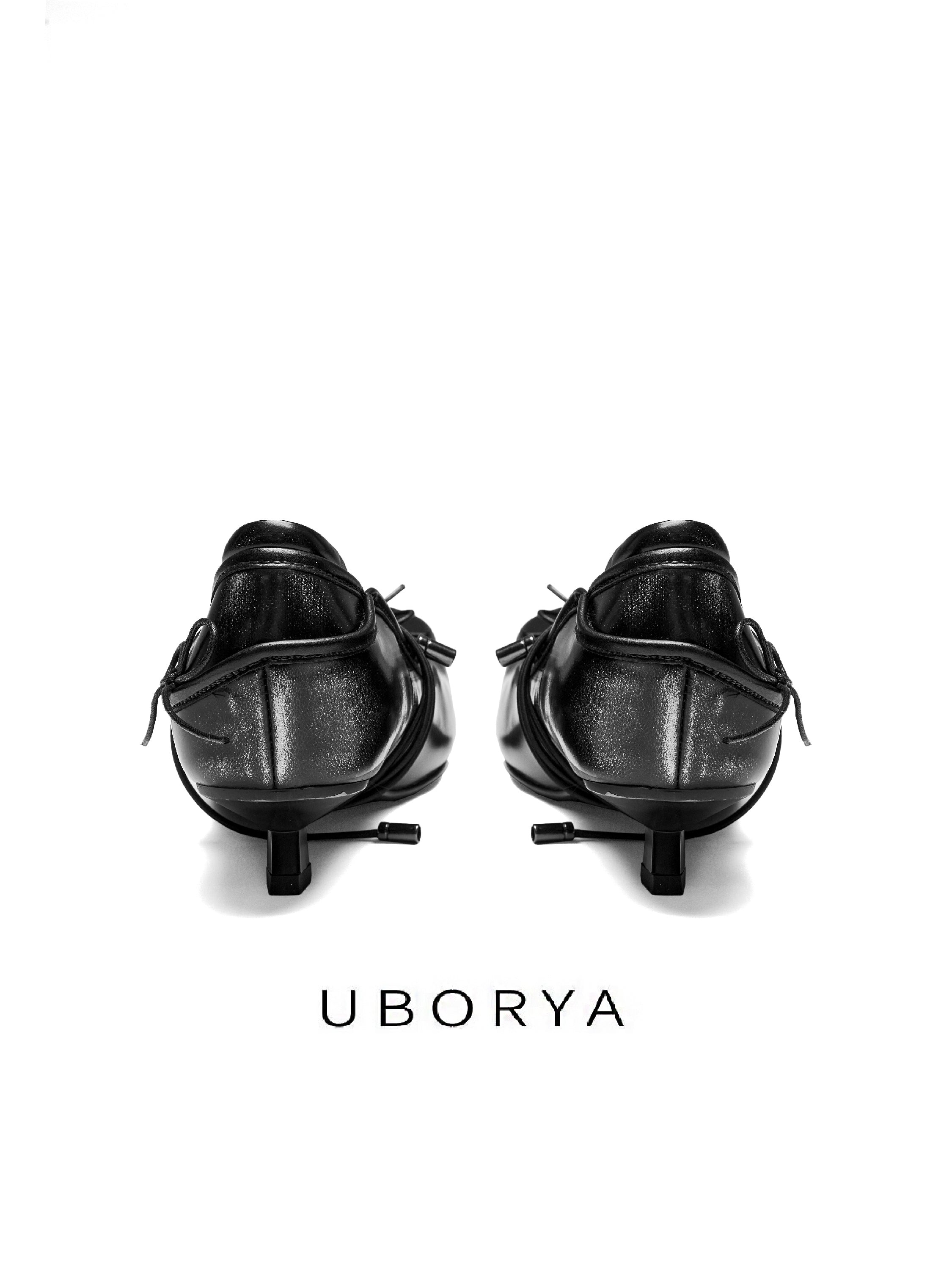 UBORYA Black Sculptural Avant‑Garde Lace‑Up Kitten Heels