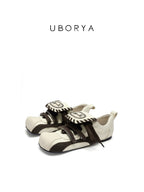 UBORYA Cream & Brown Balletcore Mary Jane Sneakers 1cm Low Heel
