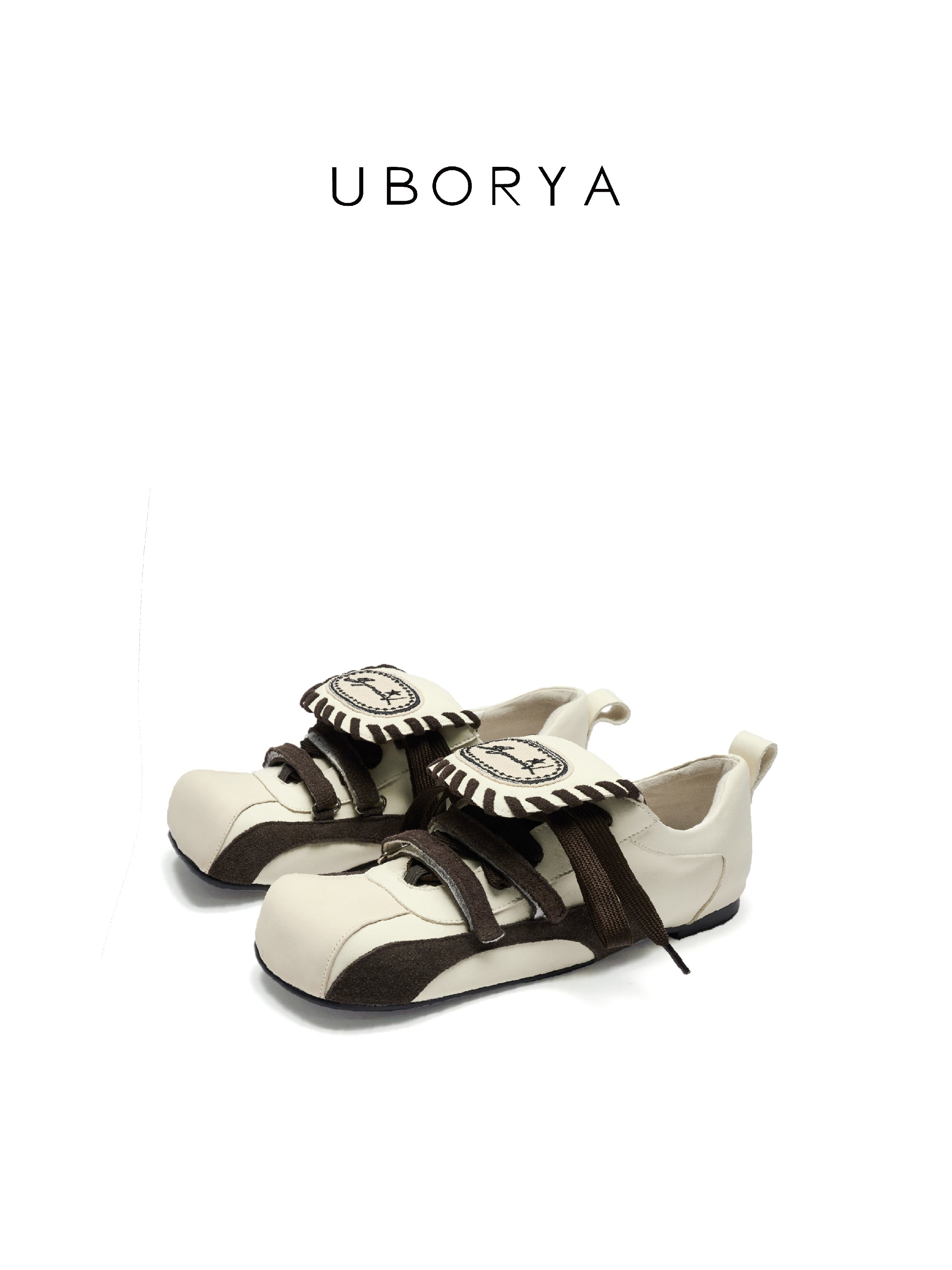 UBORYA Cream & Brown Balletcore Mary Jane Sneakers 1cm Low Heel