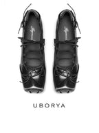 UBORYA Black Sculptural Avant‑Garde Lace‑Up Kitten Heels