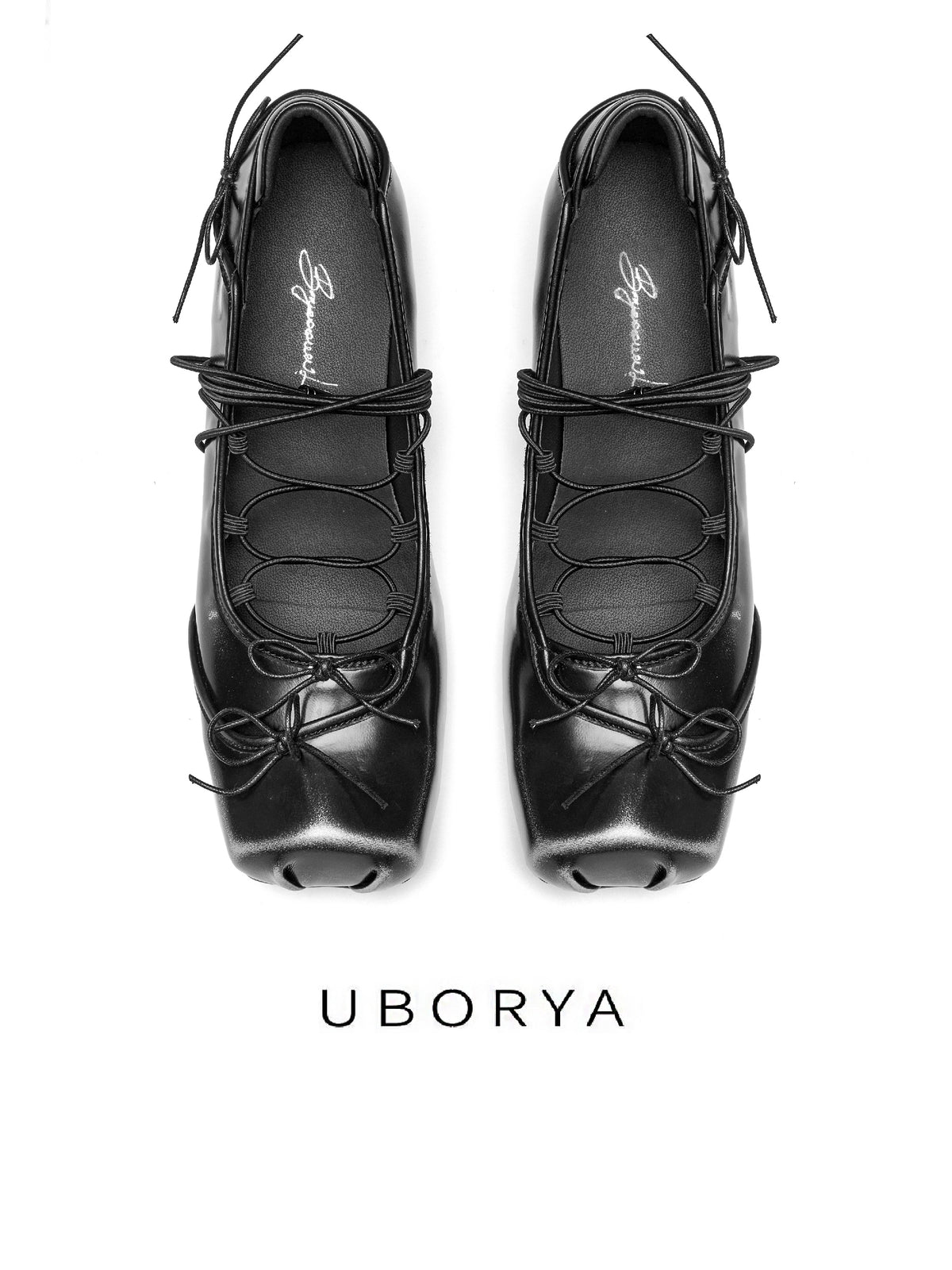 UBORYA Black Sculptural Avant‑Garde Lace‑Up Kitten Heels