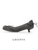 UBORYA Black Satin Balletcore Slingback Kitten Heels Bow Detail