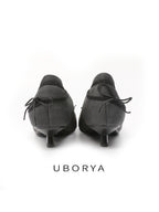 UBORYA Black Satin Balletcore Slingback Kitten Heels Bow Detail
