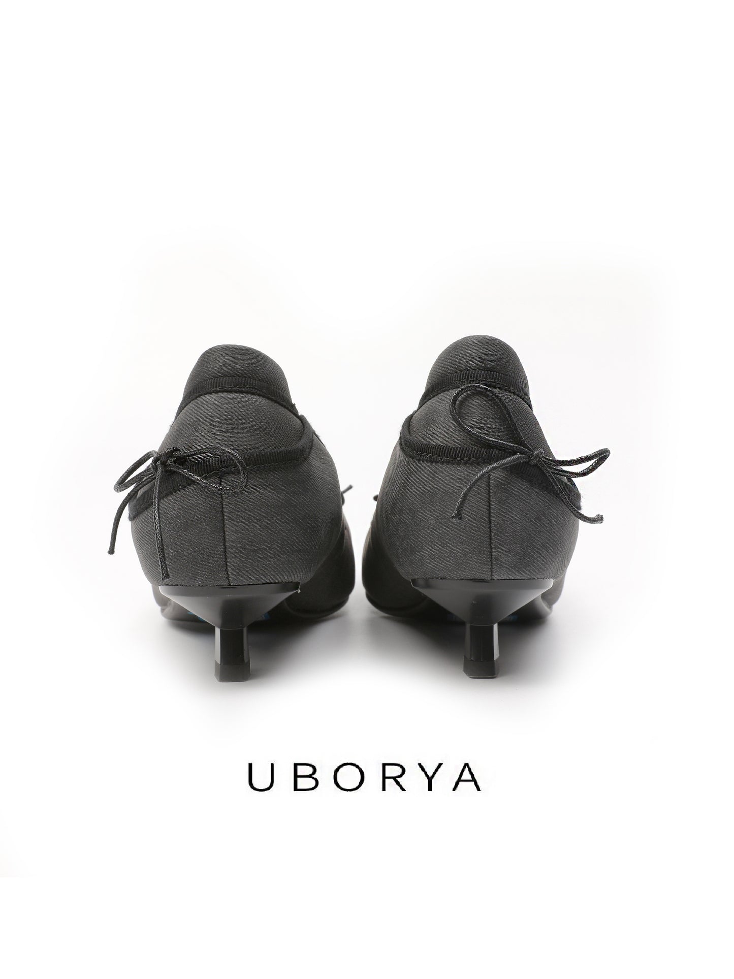 UBORYA Black Satin Ballet Heels – Minimalist Slingback Kitten Heels for Women | 3cm / 1.2in Heel | Elegant Bow Detail | Modern Balletcore Evening & Office Shoes