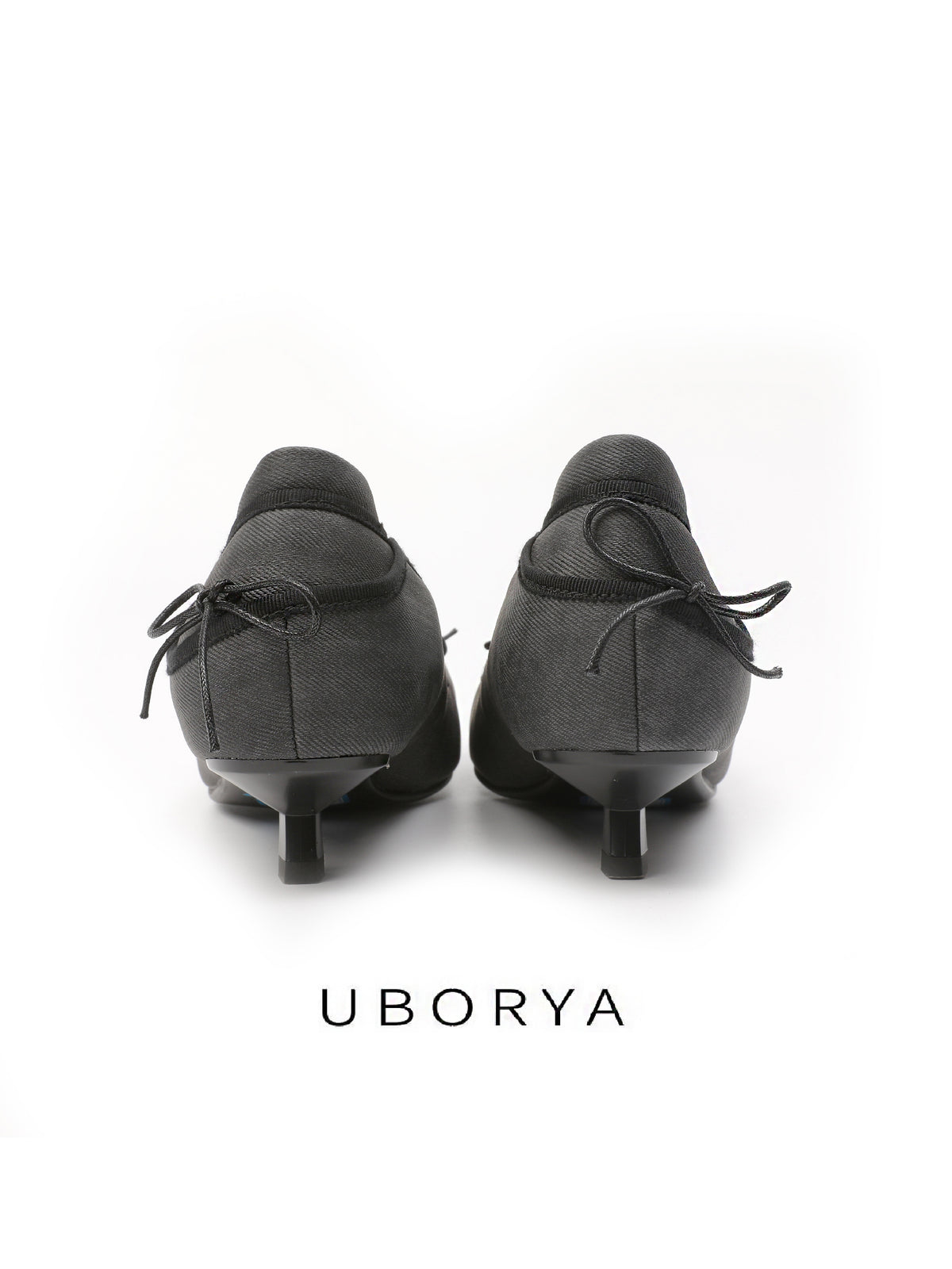 UBORYA Black Satin Balletcore Slingback Kitten Heels Bow Detail
