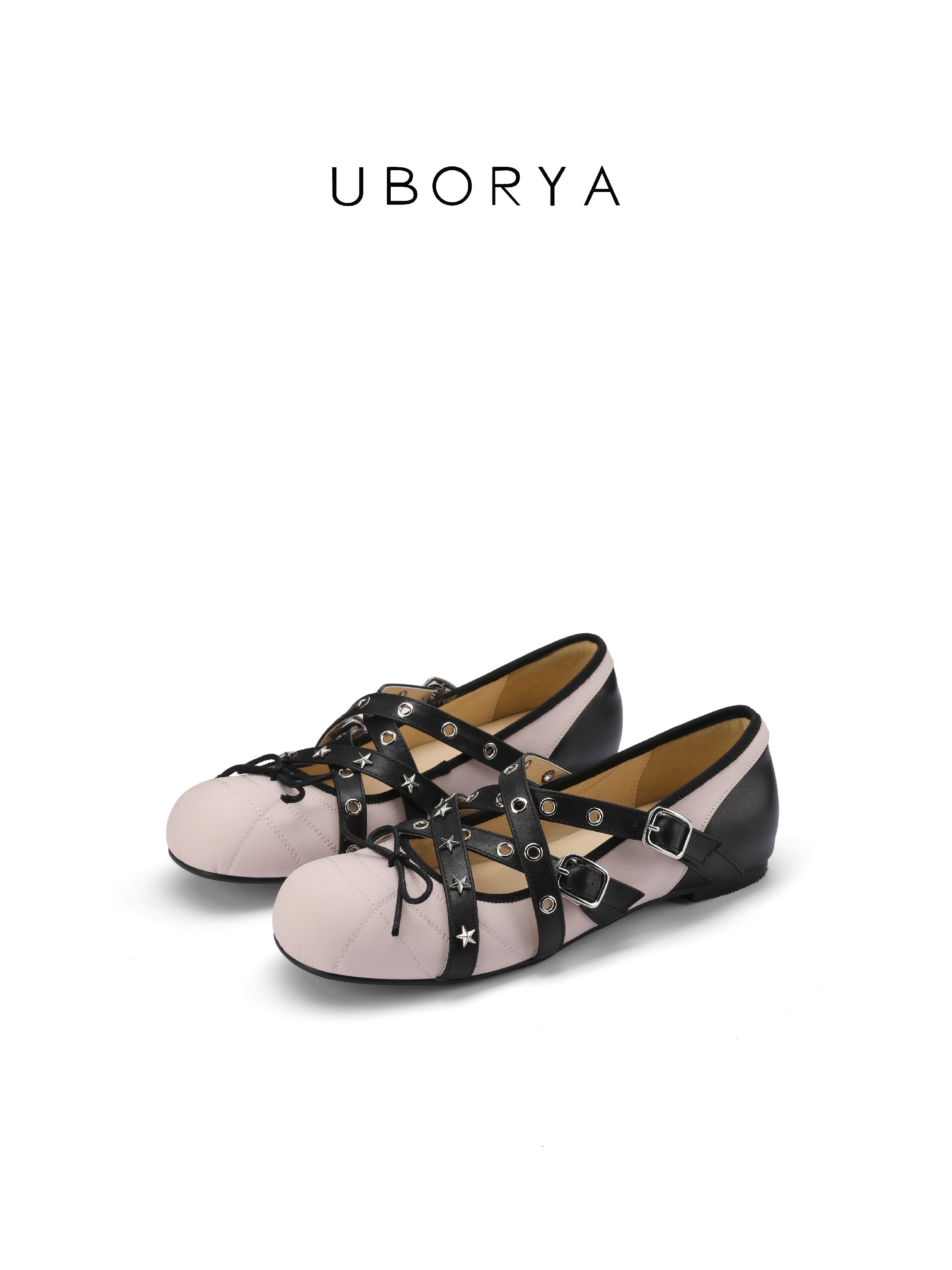 UBORYA Pink & Black Star‑Cross Y2K Sweet Punk Mary Jane Flats