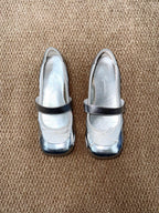 UBORYA Silver Metallic Balletcore Mary Jane Flats 0.5cm Low Heel