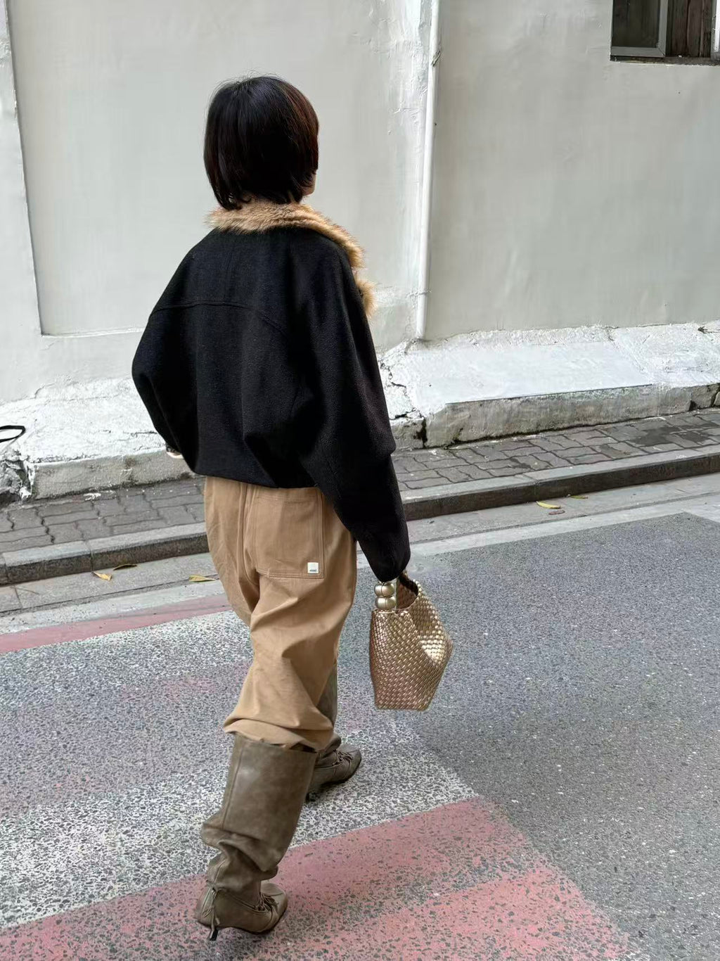 UBORYA Khaki Suede Slouchy Knee-High Boots with Bow Details