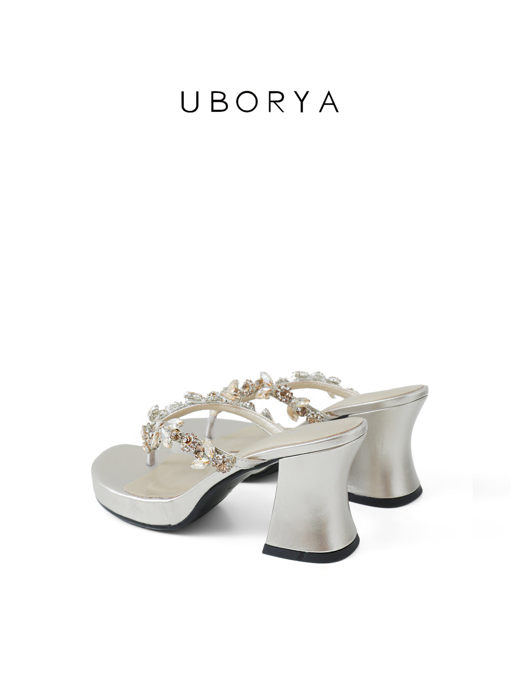 UBORYA Silver Rhinestone Platform Thong Sandals