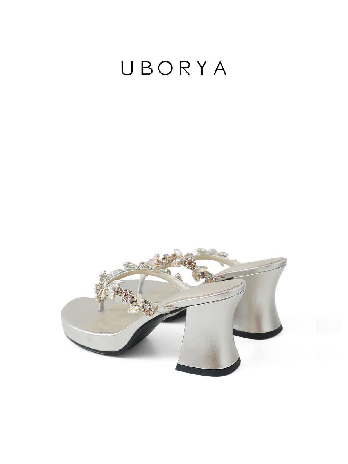 UBORYA Silver Rhinestone Platform Thong Sandals