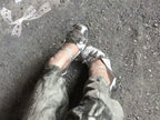 UBORYA Silver Mixed‑Media Futuristic Strappy Heels 8cm Stiletto