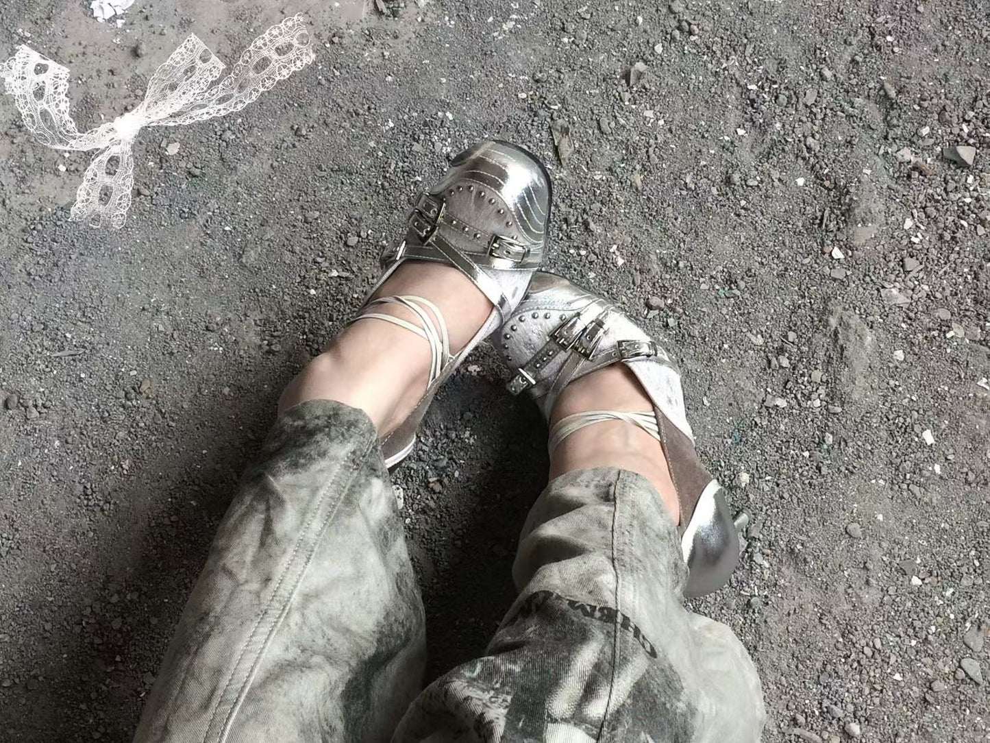 UBORYA Silver Mixed-Media Strappy Heels – Futuristic Balletcore Pumps for Women | 8cm / 3.1in Stiletto | Metallic Leather & Suede | Edgy Chic Evening Shoes