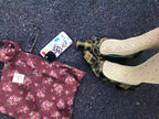 Vintage Green Plaid Square Toe Bow Strap Block Heel Pumps