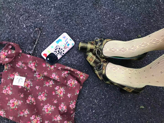 Vintage Green Plaid Block Heel Pumps, Square Toe Bow Strap Mid Heel Women's Dress Shoes