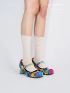 UBORYA Rainbow Plaid Mary Jane Pumps Colorful Tartan Wave Heel Y2K Platform Shoes