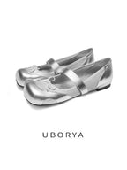 UBORYA Silver Metallic Balletcore Mary Jane Flats 0.5cm Low Heel