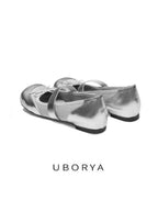 UBORYA Silver Metallic Balletcore Mary Jane Flats 0.5cm Low Heel