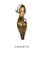 UBORYA Vintage Gold Metallic Kitten Heel Sandals 5.5cm Ankle Strap Real Leather