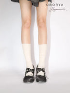 UBORYA Black Punk Mary Jane Heels 6cm Coil Heel Double Buckle Straps