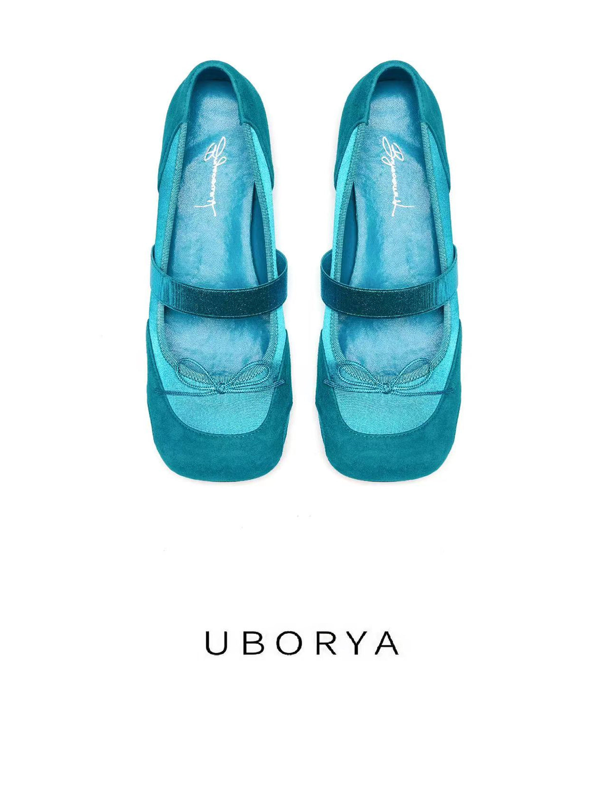 UBORYA Satin Turquoise Mary Jane Flats Bow Balletcore Cottagecore