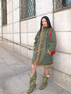UBORYA Khaki Suede Slouchy Knee-High Boots with Bow Details