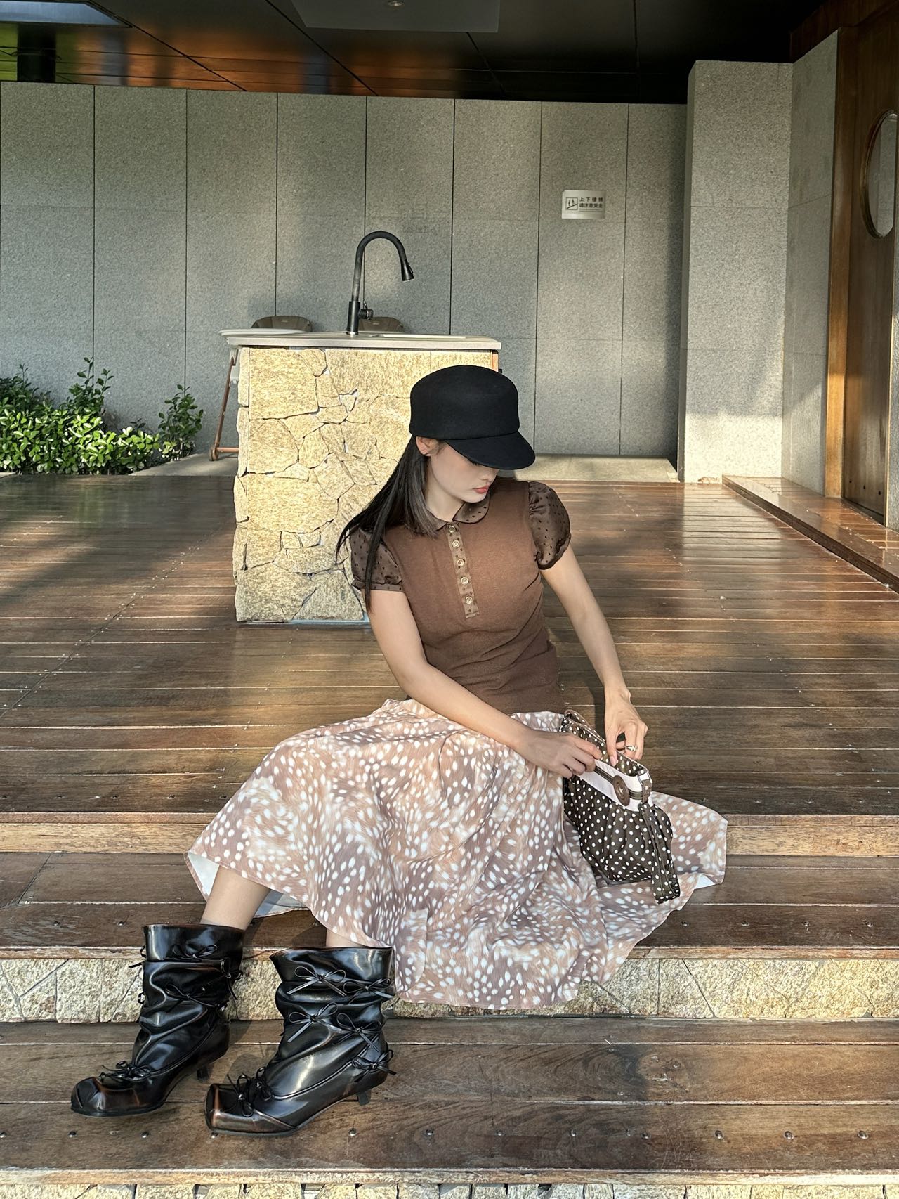 UBORYA Black Slouchy Ankle Boots with Bows – Distressed Square Toe Heeled Boots for Women | Ruched Shaft | Mini Bow Accents | Grunge Avant-Garde Booties