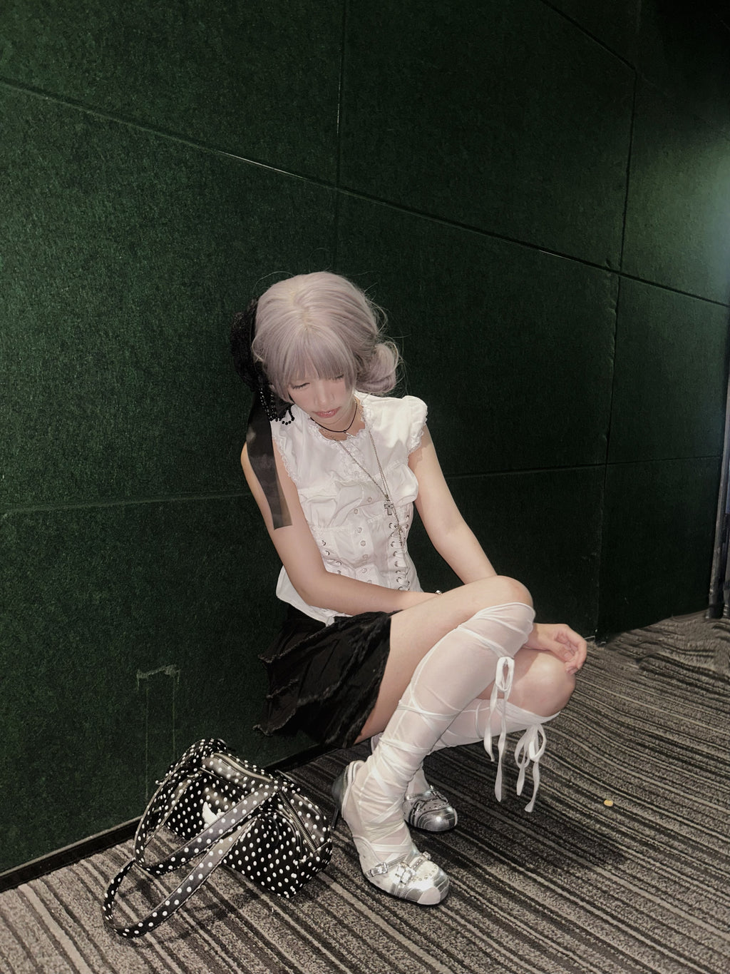 UBORYA Silver Mixed‑Media Futuristic Strappy Heels 8cm Stiletto