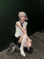 UBORYA Silver Mixed‑Media Futuristic Strappy Heels 8cm Stiletto