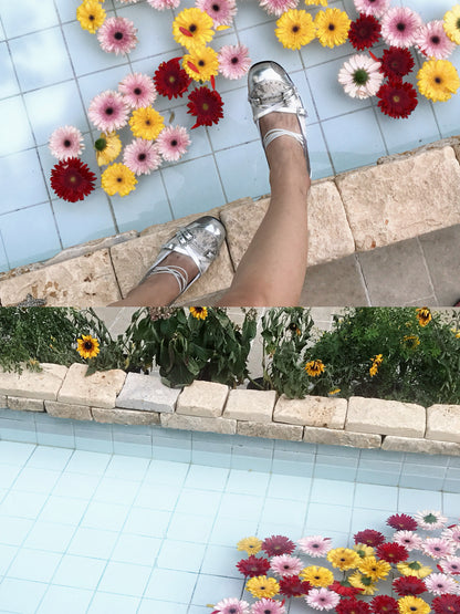 UBORYA Silver Mixed-Media Strappy Heels – Futuristic Balletcore Pumps for Women | 8cm / 3.1in Stiletto | Metallic Leather & Suede | Edgy Chic Evening Shoes