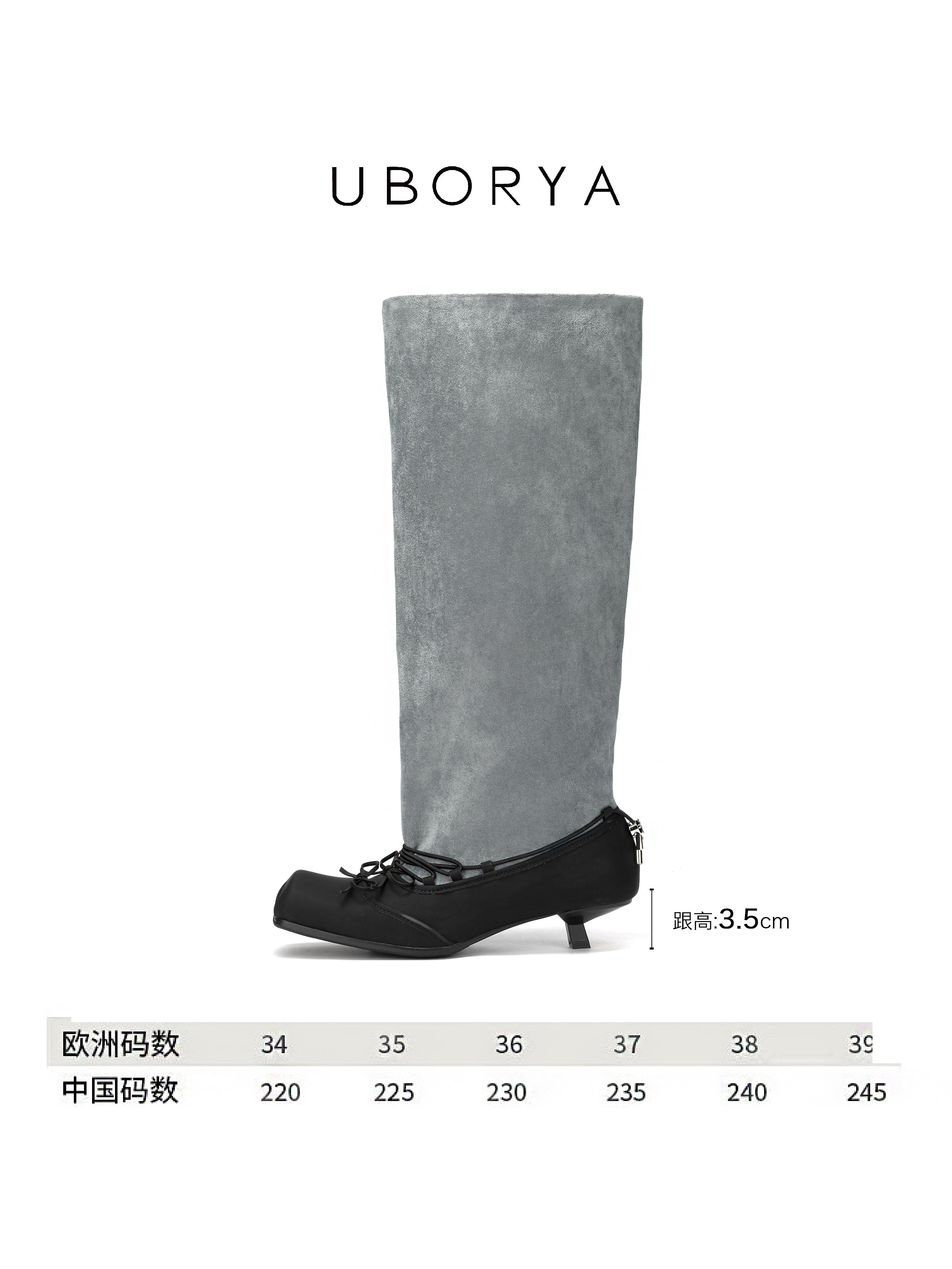 UBORYA Grey Suede Slouchy Knee-High Boots with Bow Details