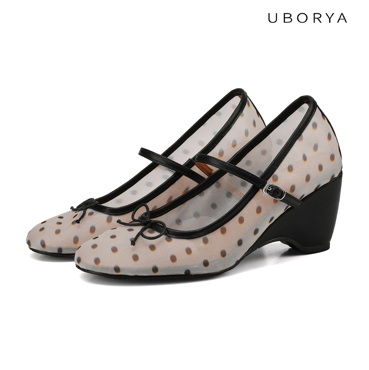 UBORYA Sheer Polka Dot Mesh Mary Jane Shoes