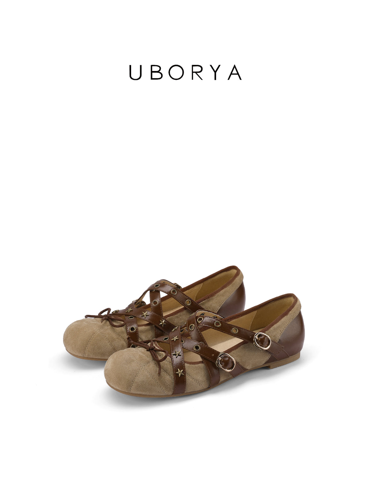 UBORYA Brown Mesh Artisan Woven Mary Jane Flats Double Buckle Tassel