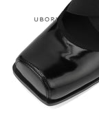 UBORYA Black Patent Square-Toe Wedge Pumps