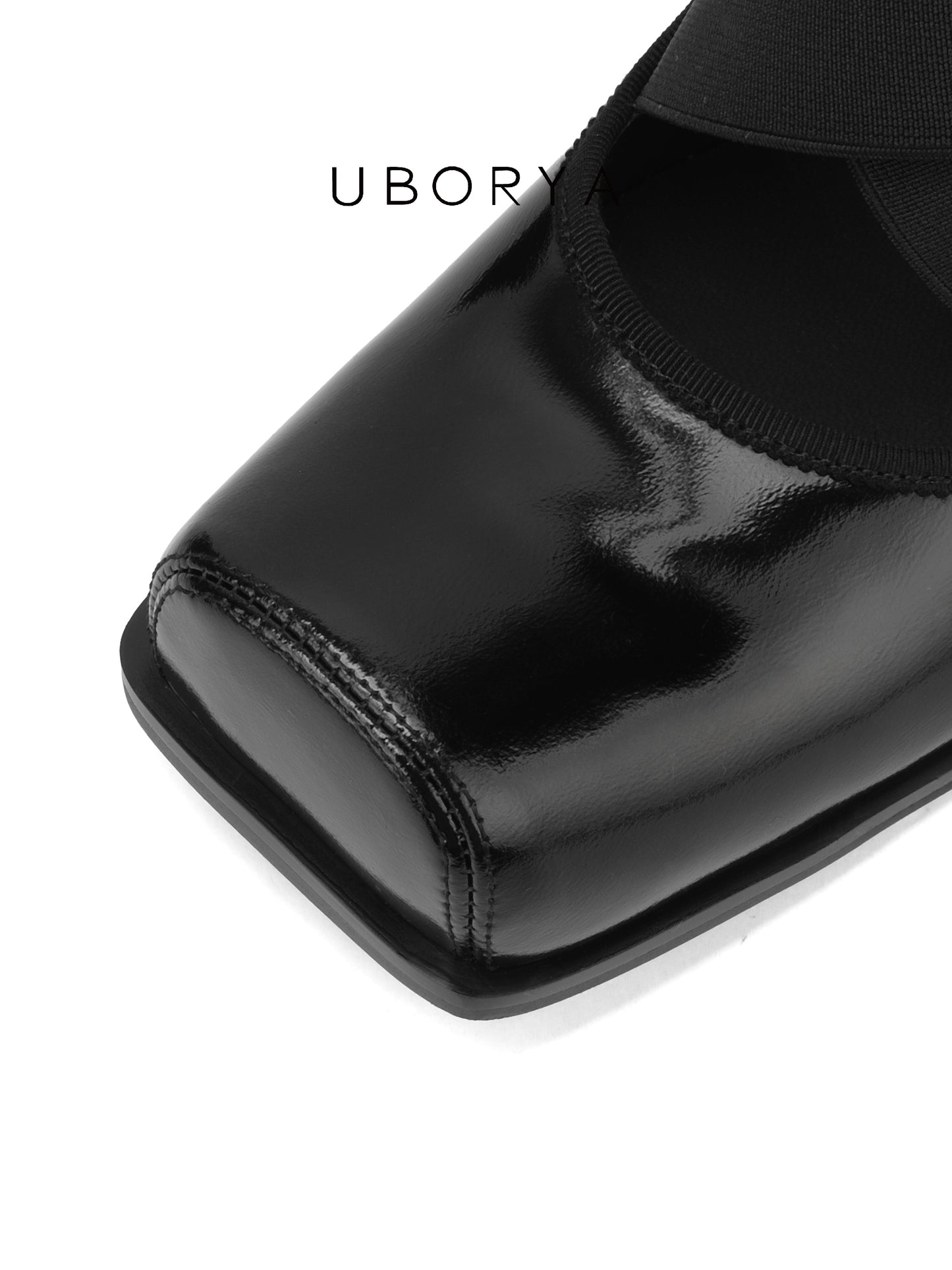 UBORYA Black Patent Square-Toe Wedge Pumps with Elastic Crisscross Straps – Architectural Heels for Women | Minimalist Avant-Garde Footwear | Sleek Power Wedges