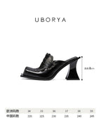 UBORYA Black Sculptural Avant‑Garde Mules 8cm Geometric Block Heel